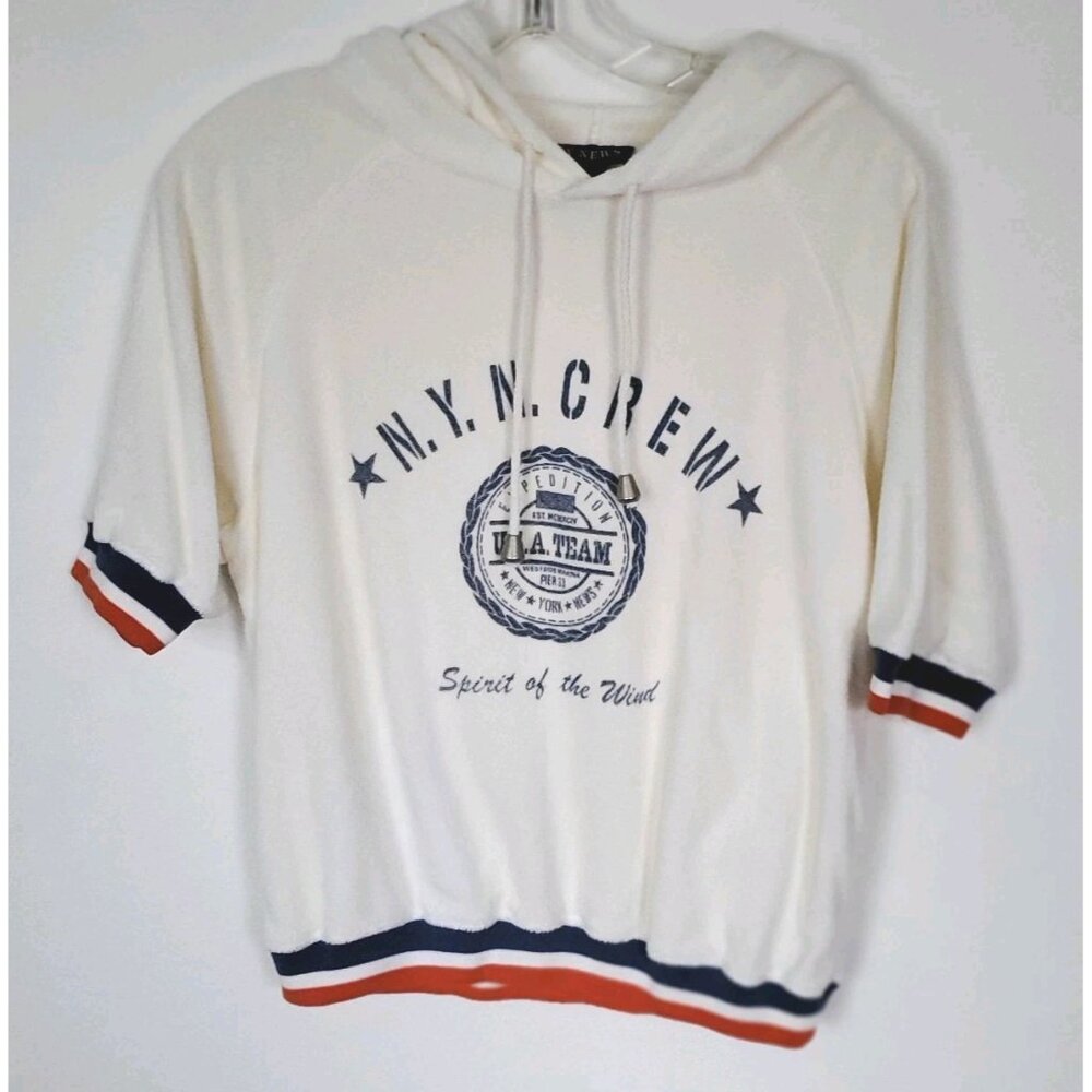 Vintage 80s 90s NY News Cropped Terry Cloth Hoodie Size Medium